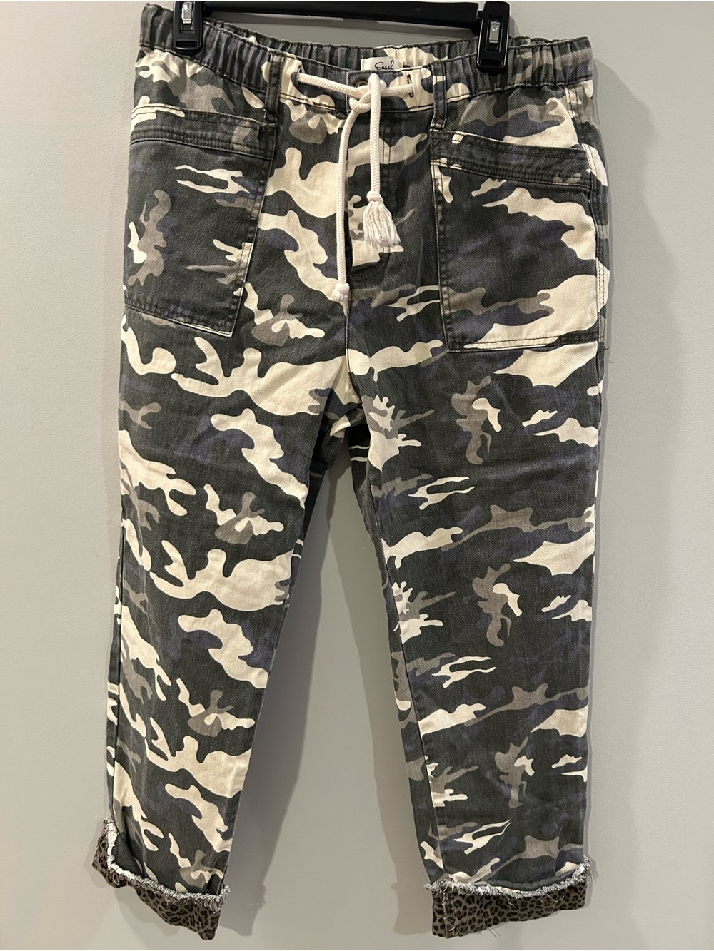 Easel Camo Ankle Crop Jeans with Animal Print cuff